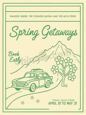 春游自驾旅行宣传海报矢量模板