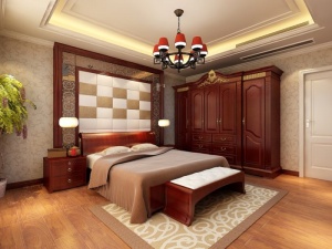 中式卧室模型效果图