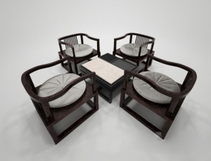 简约中式茶几椅子套装3D模型
