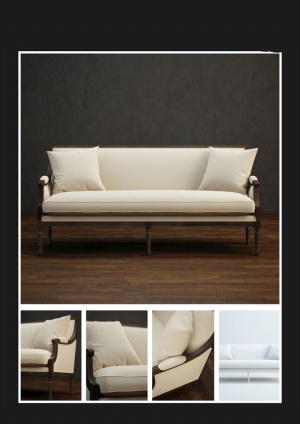 白色欧式三人沙发3D模型