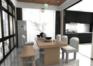 原木风家居餐桌模型设计