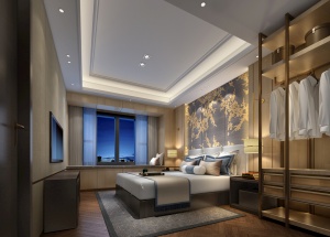 中式酒店卧室3D模型设计