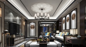 3D新中式客厅家装效果图模型