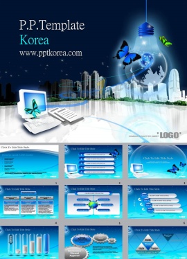 玻璃质感电子网络蓝色科技ppt模板