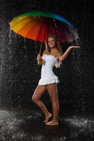 雨中撑伞美女唯美图片
