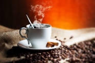 咖啡杯子桂皮咖啡豆图片
