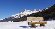 高山雪地木椅子图片