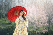 樱花林日本和服美女图片