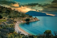 黄昏希腊海岸风光图片
