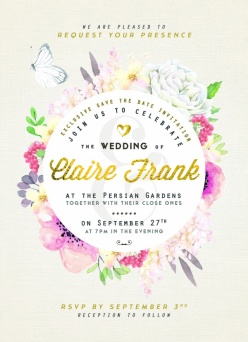 水彩花卉装饰婚礼邀请函模板