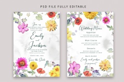 水彩花卉婚礼卡片素材模板