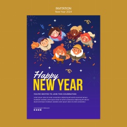 新年快乐PSD插画海报设计