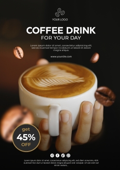 咖啡饮品折扣宣传单PSD模板