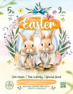 复活节卡通兔子插画海报设计