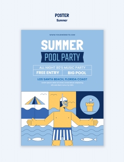 夏日泳池派对PSD海报模板