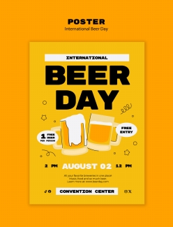 国际啤酒节卡通插画海报模板设计