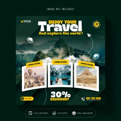 环球旅行折扣促销正方形海报模板