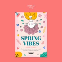 春天主题卡通插画风传单A5模板