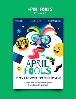 创意卡通插画风格愚人节A3海报模板
