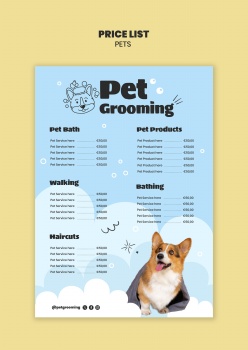 宠物美容护理服务价目表ps素材