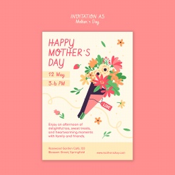 卡通花束母亲节主题活动邀请模板A5