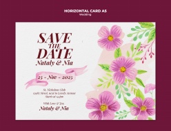 水彩绘风格花卉主题婚礼邀请卡模板