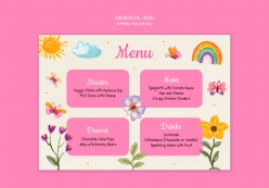 手绘风格儿童生日会菜单模板设计