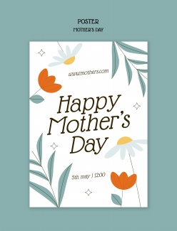 手绘花卉风格母亲节快乐主题海报