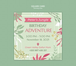 儿童生日会正方形邀请卡设计