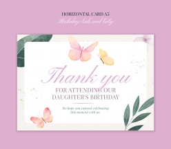 儿童生日水彩蝴蝶风格感谢卡素材