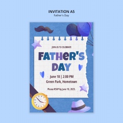 蓝色水彩风格父亲节主题邀请模板