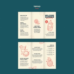 夏日饮品手绘插画风格三折页设计