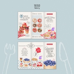 水彩风格烘焙糕点美食三折页PSD模板