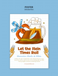 手绘插画风格啤酒节宣传海报PSD模板