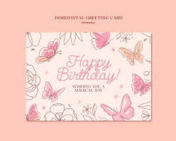 手绘风格蝴蝶生日卡片PS素材