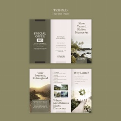 旅行主题三折页宣传册正反面PSD模板