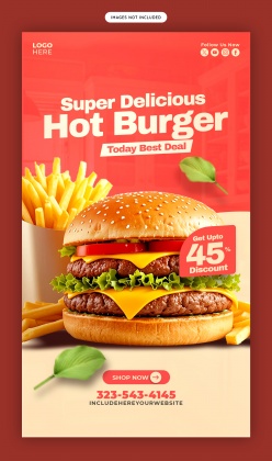 美味汉堡薯条折扣竖版海报PSD