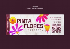 画花节入场票券PSD模板素材