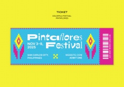 彩色花卉主题节日活动票券PSD