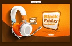 黑色星期五耳机折扣横幅设计