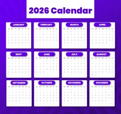 紫色风格2026全年年历ps素材