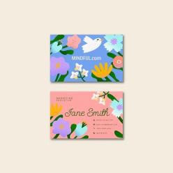 卡通矢量风格花卉封面名片模板PSD