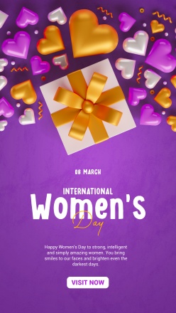 紫色风格妇女节竖版海报PSD模板