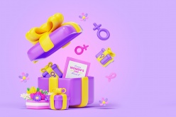 紫色风格3D礼盒PSD分层素材