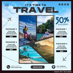 正方形旅行折扣主题宣传图设计