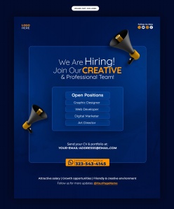 蓝色风格招聘海报PSD源文件设计