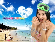 韩国沙滩美女PSD模板