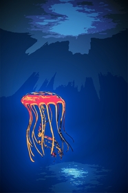 蓝色深海水母卡通插画图片