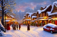 冬季圣诞之夜唯美夜景插画图片