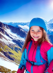 冬季户外登山远足小女孩图片